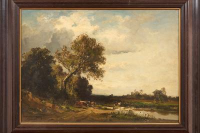 Landschaft mit Kühen und Bach